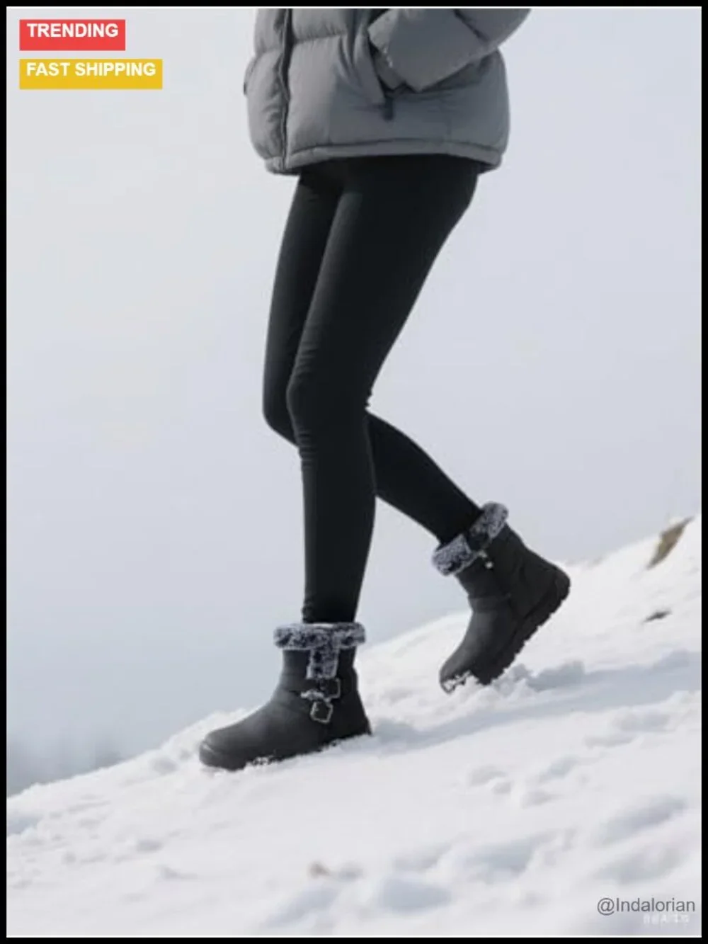 Warm Fur Lined Waterproof Ankle Booties with Side Zipper, Non-Slip Sole